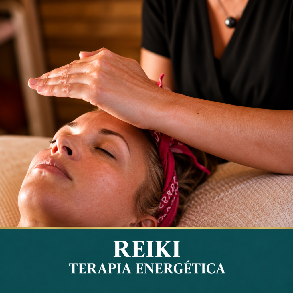 Sesión de Reiki con una terapeuta colocando sus manos sobre la cabeza de una paciente.