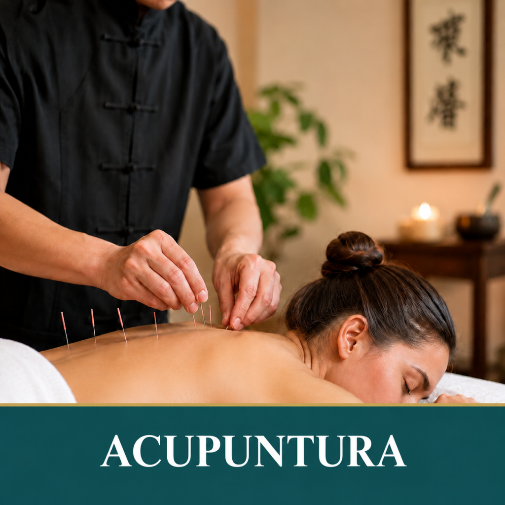 Sesión de acupuntura realizada por un terapeuta en Centro Ohani.